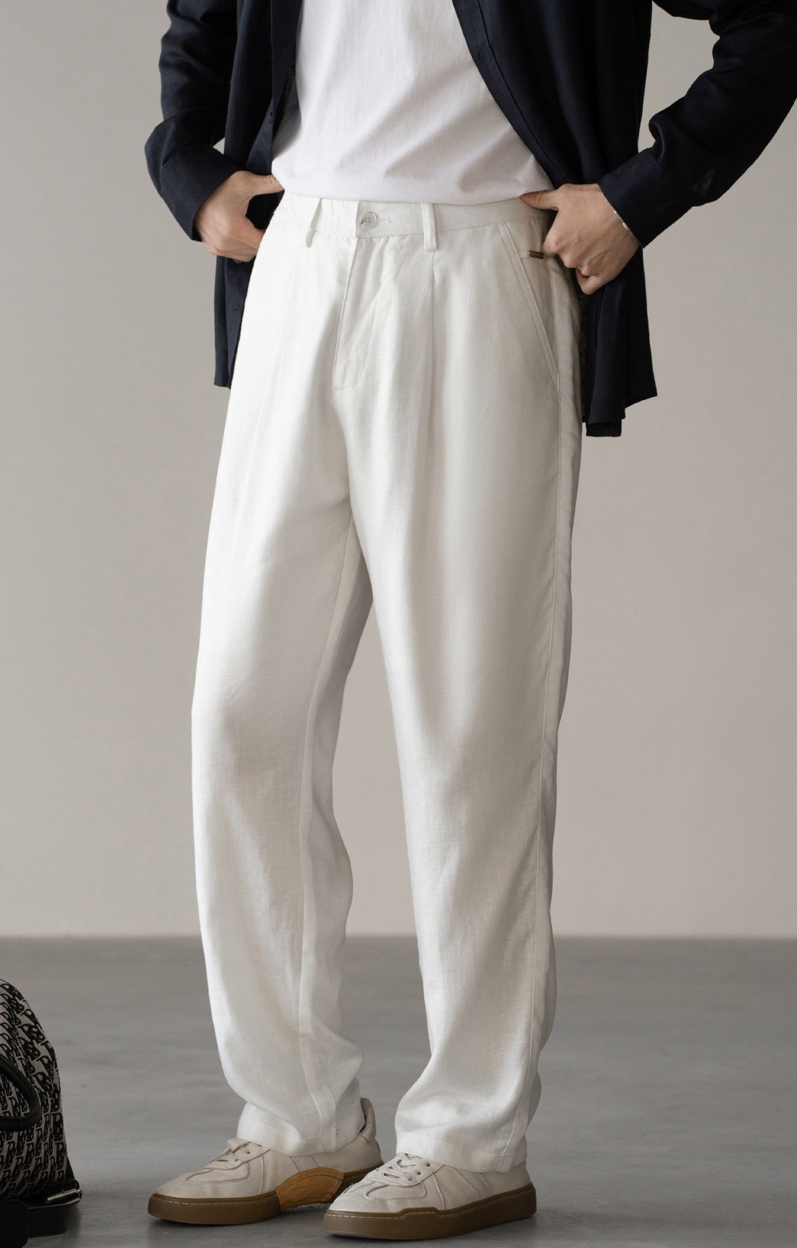 Lyocell Linen  Relaxed Straight Leg Pants in Off White