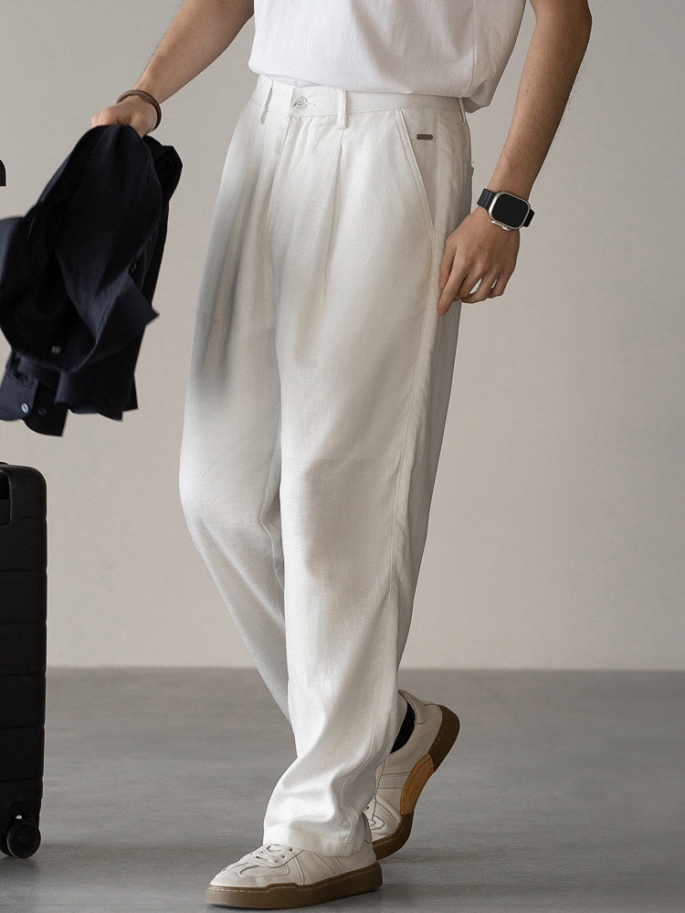 Lyocell Linen  Relaxed Straight Leg Pants in Off White