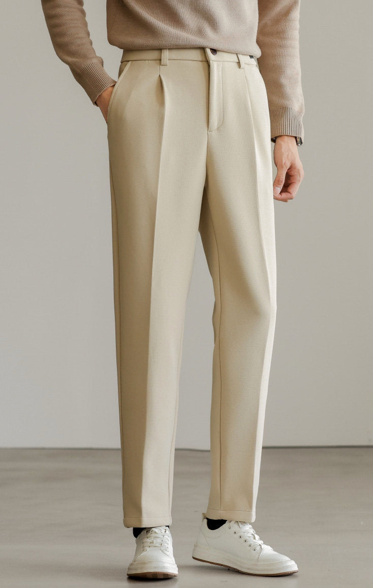 Wrinkle-Free Blended Yarn Twill Trousers in Apricot