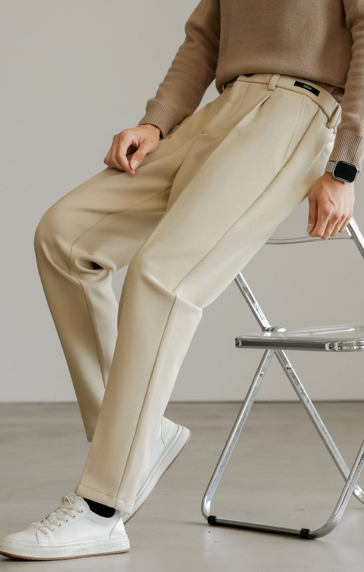 Wrinkle-Free Blended Yarn Twill Trousers in Apricot