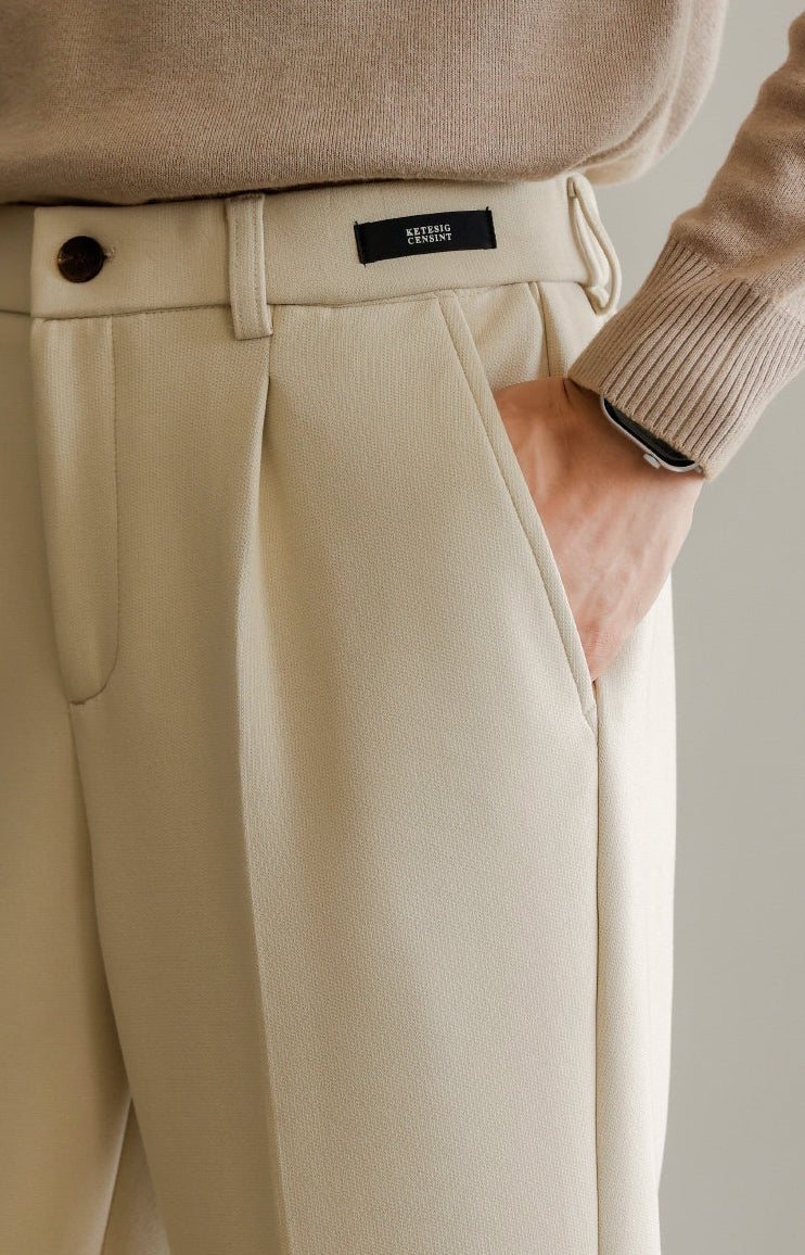 Wrinkle-Free Blended Yarn Twill Trousers in Apricot
