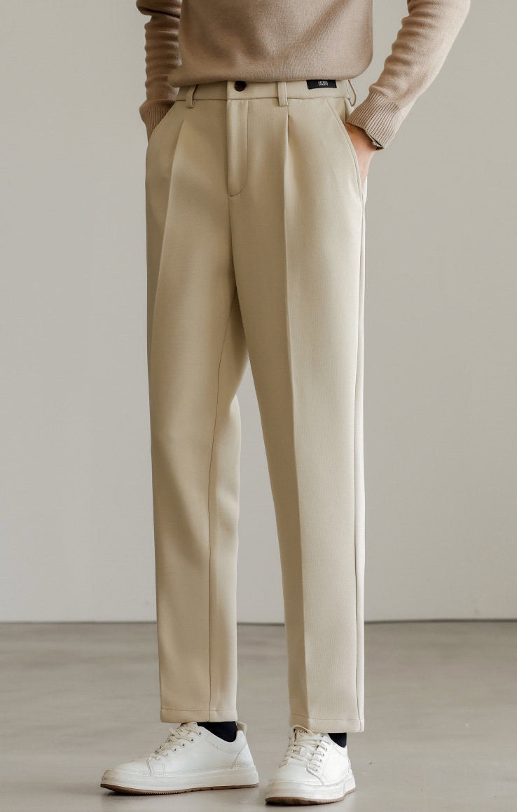 Wrinkle-Free Blended Yarn Twill Trousers in Apricot