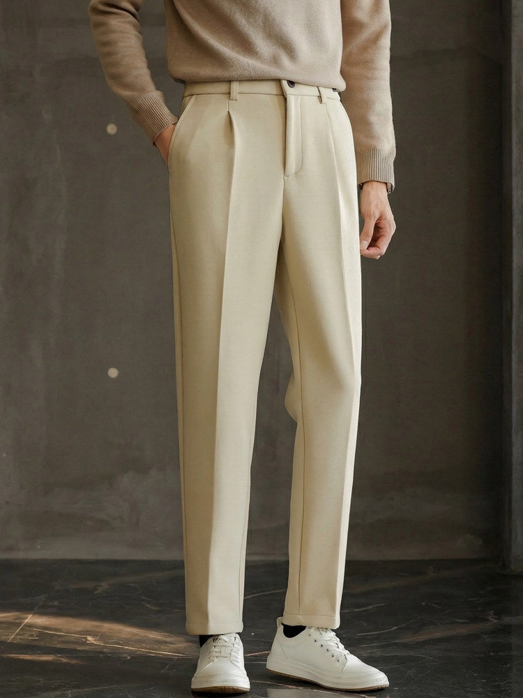 Wrinkle-Free Blended Yarn Twill Trousers in Apricot
