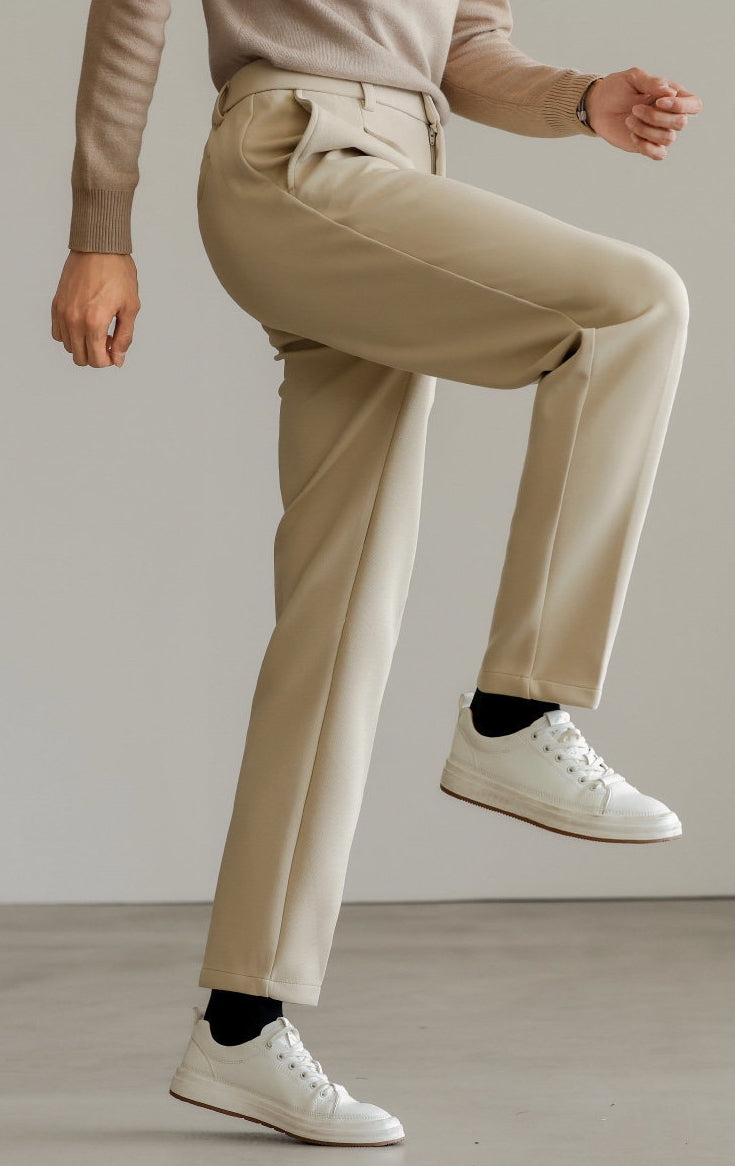 Wrinkle-Free Blended Yarn Twill Trousers in Apricot