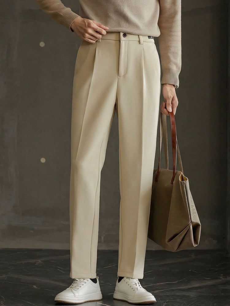Wrinkle-Free Blended Yarn Twill Trousers in Apricot