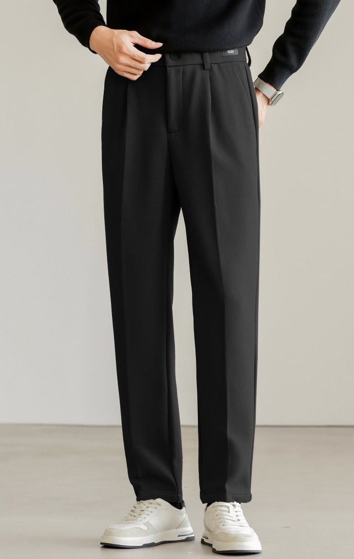 Wrinkle-Free Blended Yarn Twill Trousers in Black