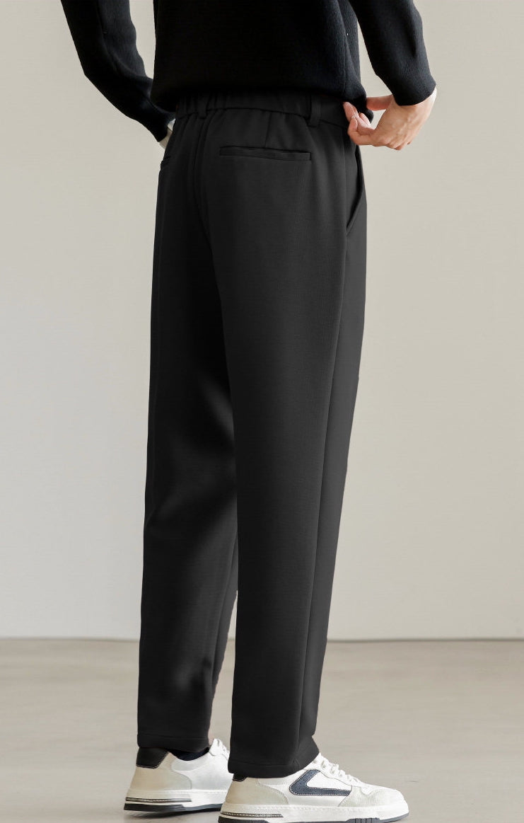 Wrinkle-Free Blended Yarn Twill Trousers in Black