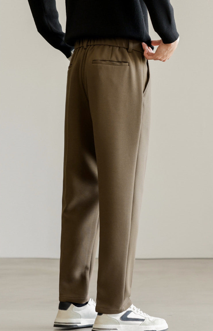 Wrinkle-Free Blended Yarn Twill Trousers in Brown