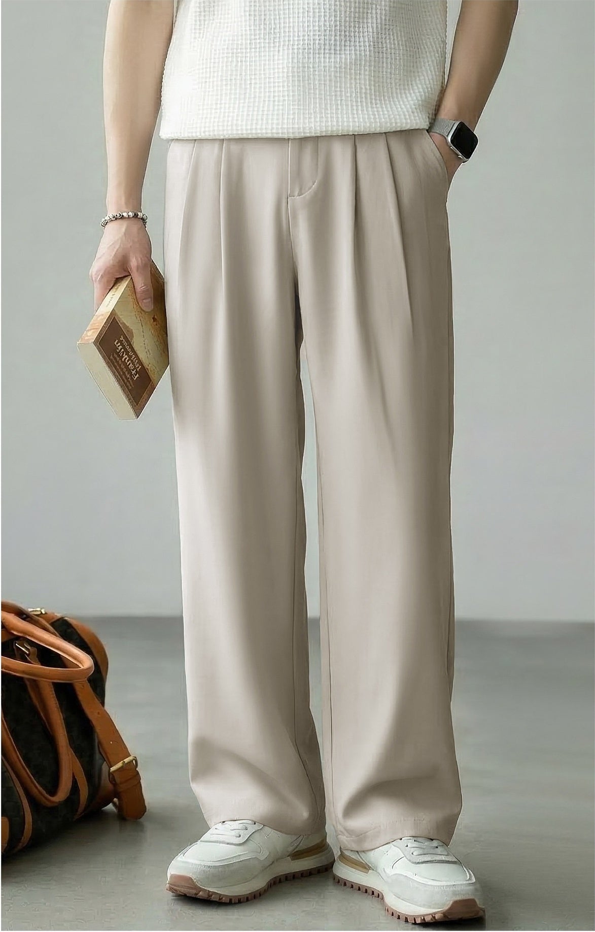 Lyocell Wool Straight Leg Pants - APRICOT