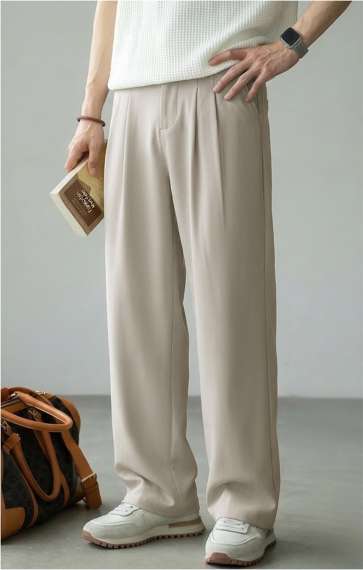 Lyocell Wool Straight Leg Pants - APRICOT