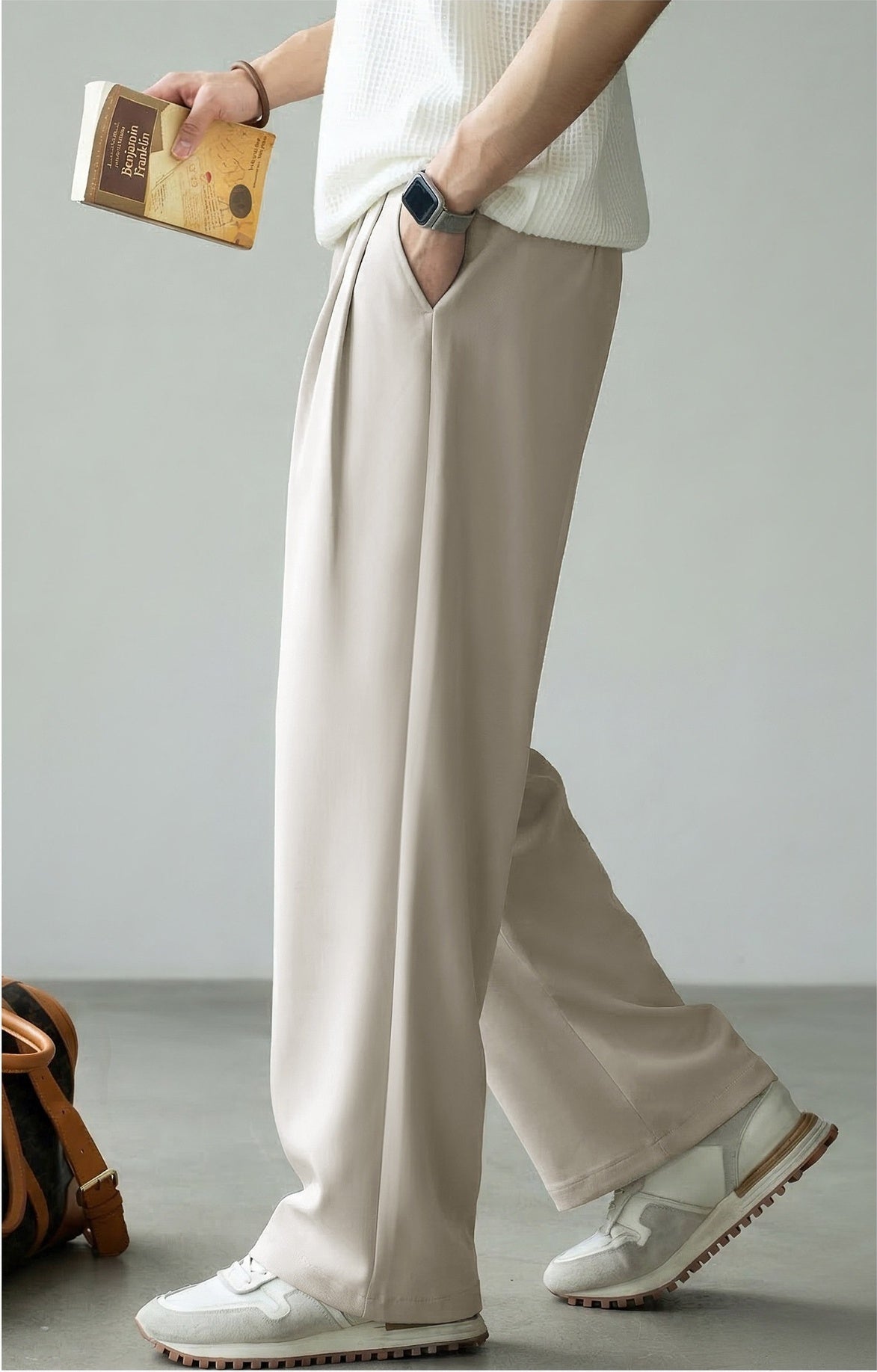 Lyocell Wool Straight Leg Pants - APRICOT