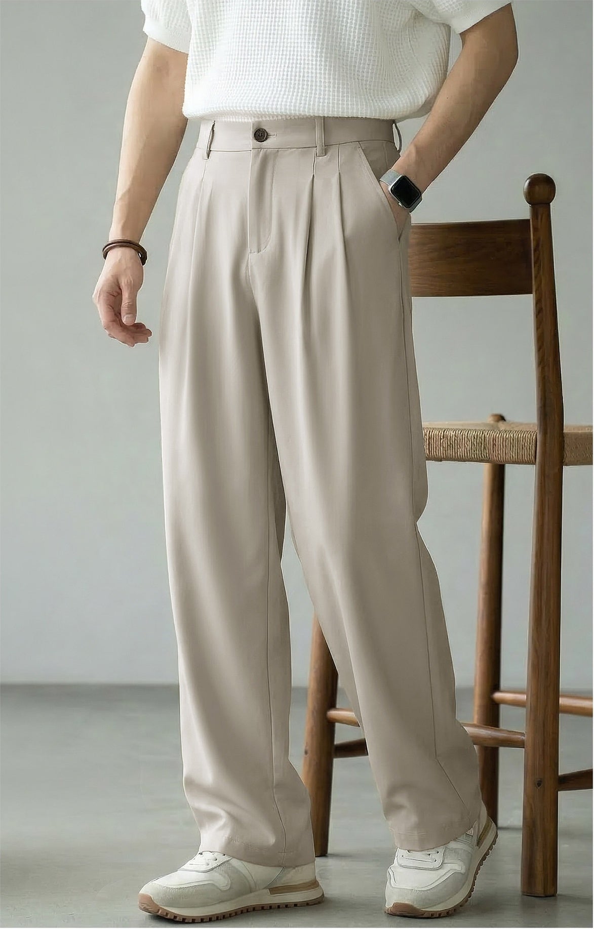 Lyocell Wool Straight Leg Pants - APRICOT
