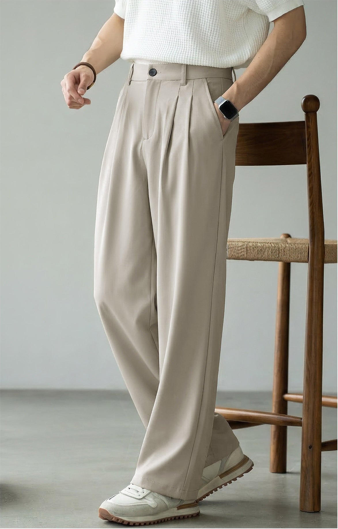 Lyocell Wool Straight Leg Pants - APRICOT