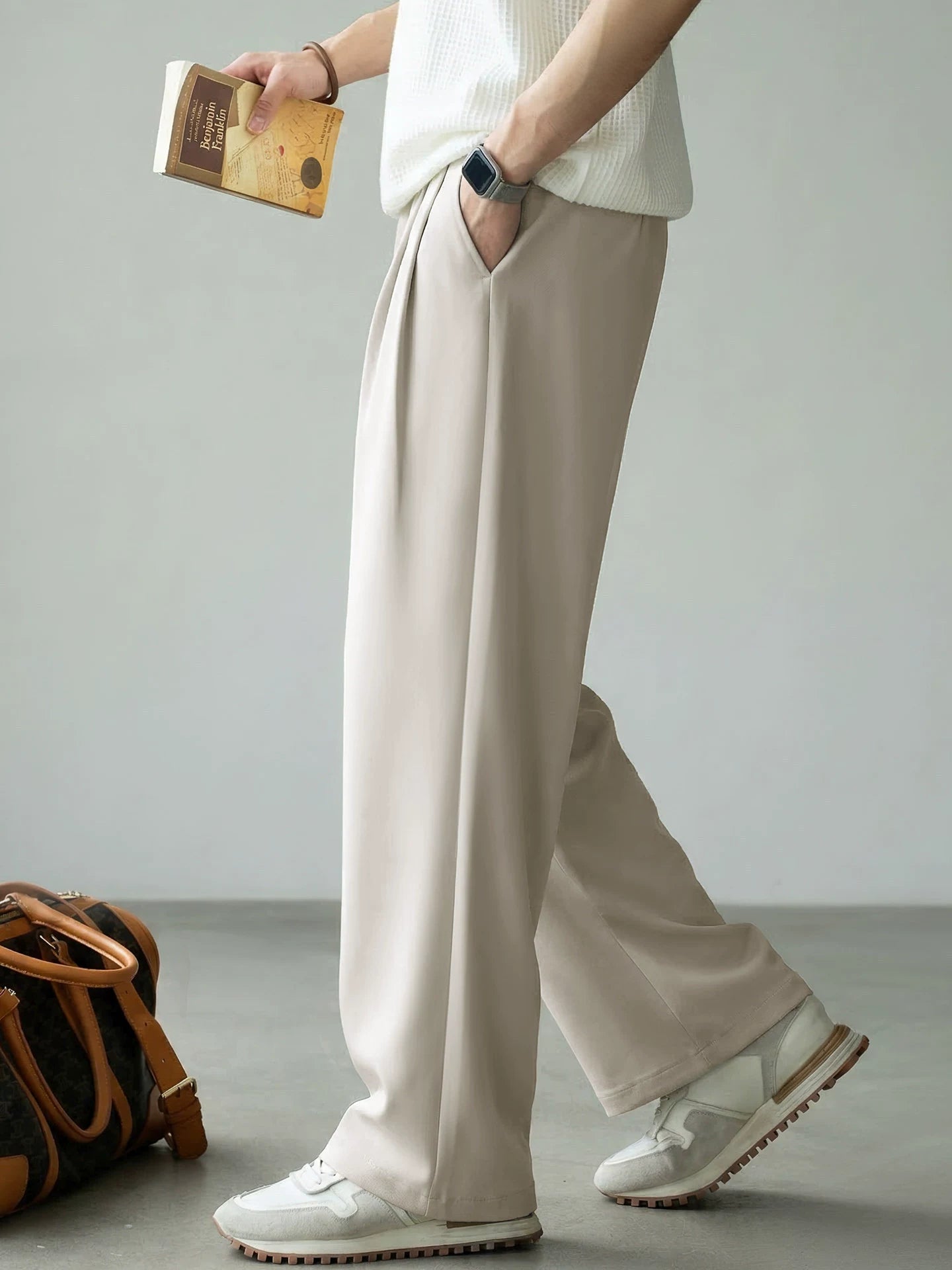 Lyocell Wool Straight Leg Pants - APRICOT