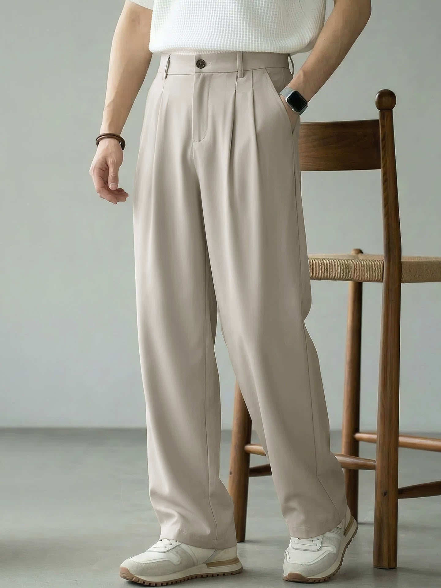 Lyocell Wool Straight Leg Pants - APRICOT