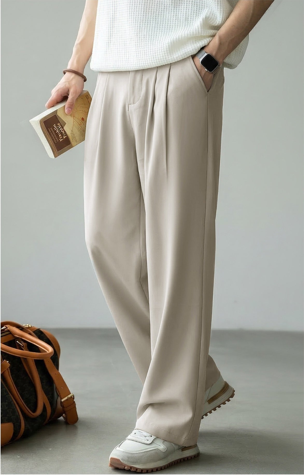 Lyocell Wool Straight Leg Pants - APRICOT