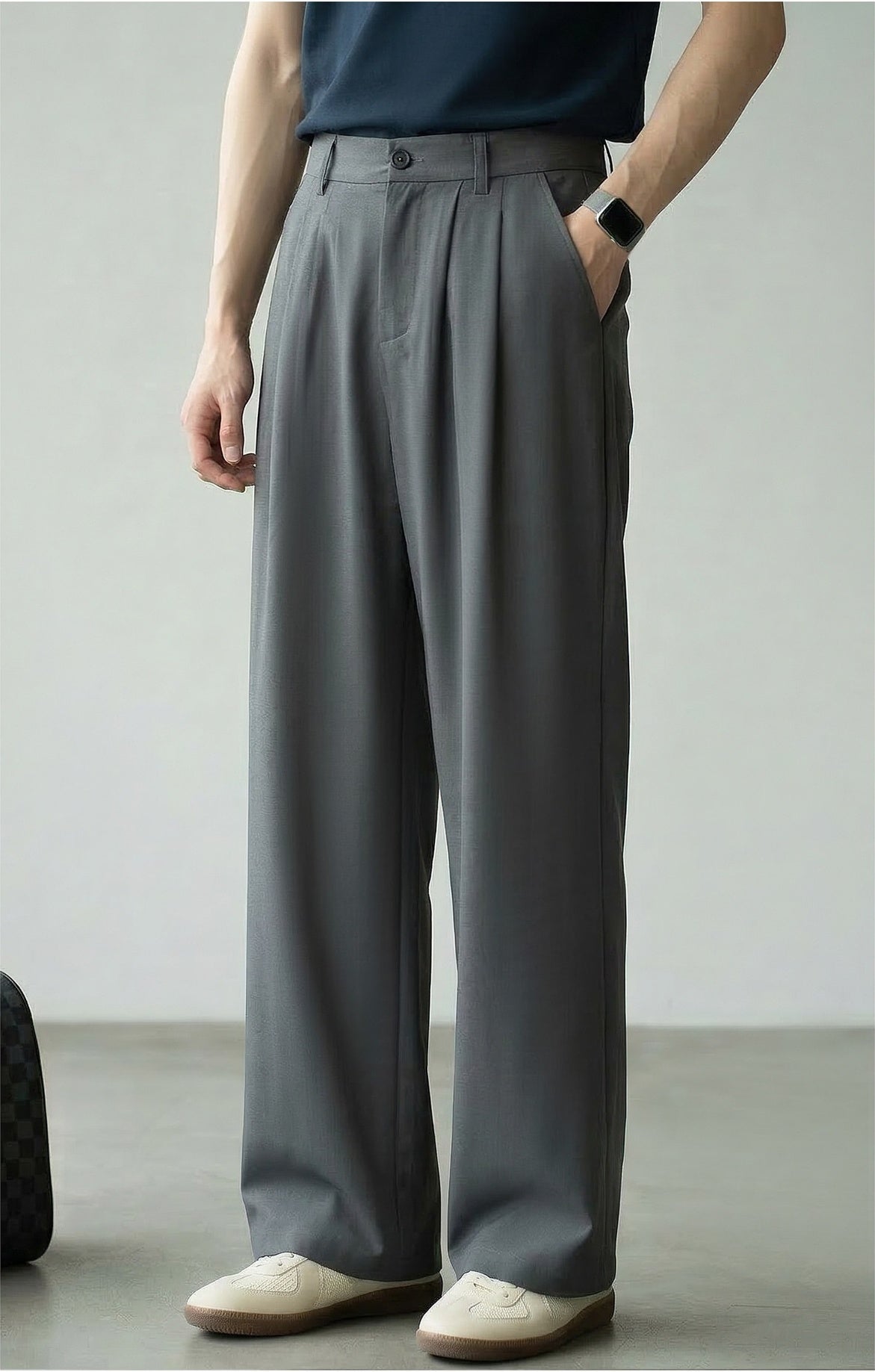 Lyocell Wool Straight Leg Pants - GREY