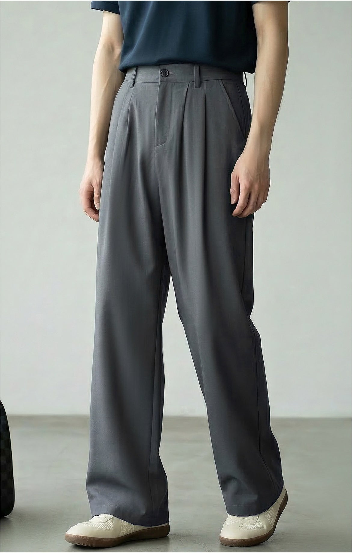 Lyocell Wool Straight Leg Pants - GREY
