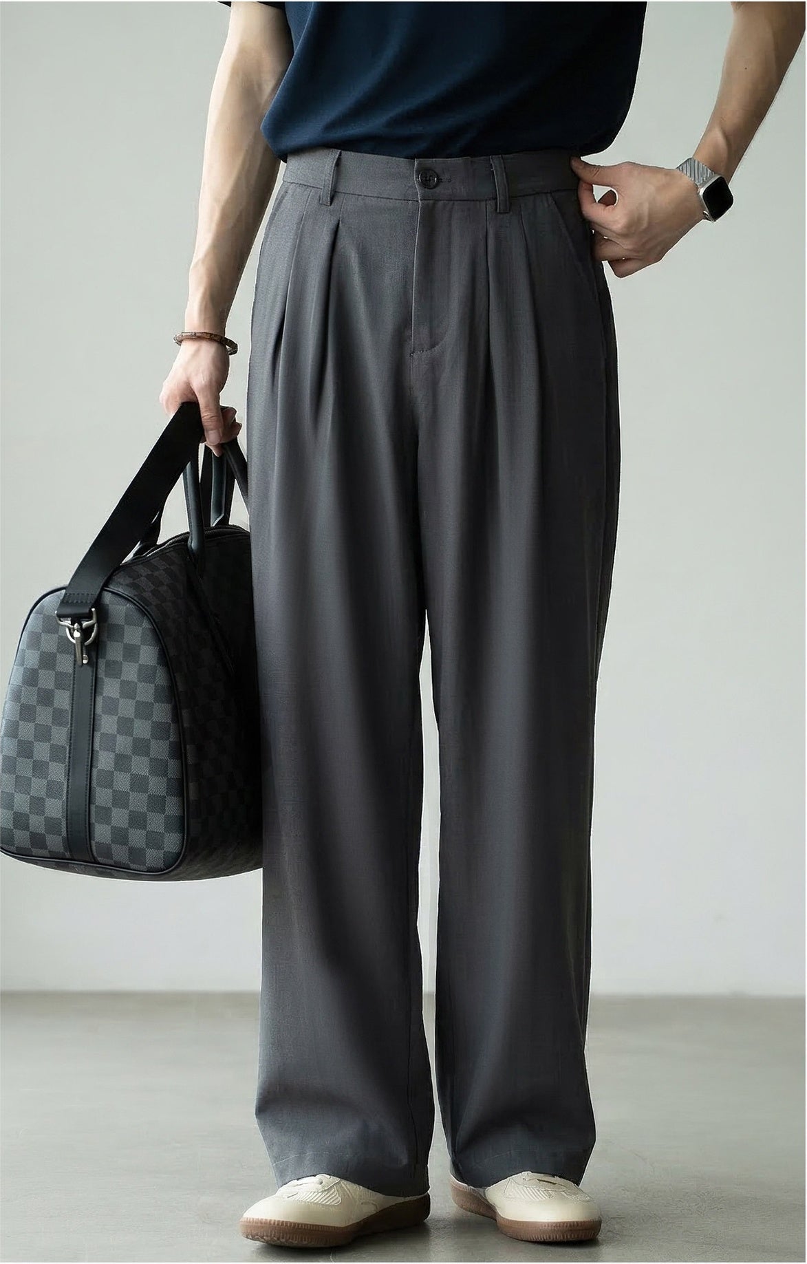 Lyocell Wool Straight Leg Pants - GREY
