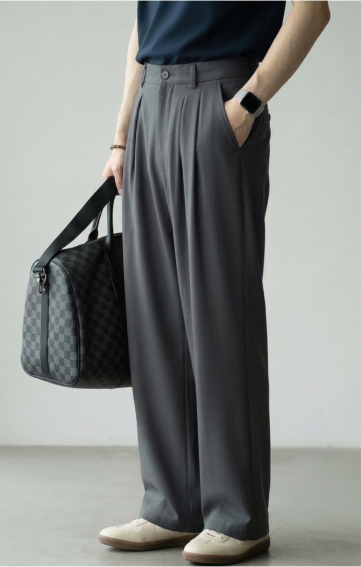 Lyocell Wool Straight Leg Pants - GREY