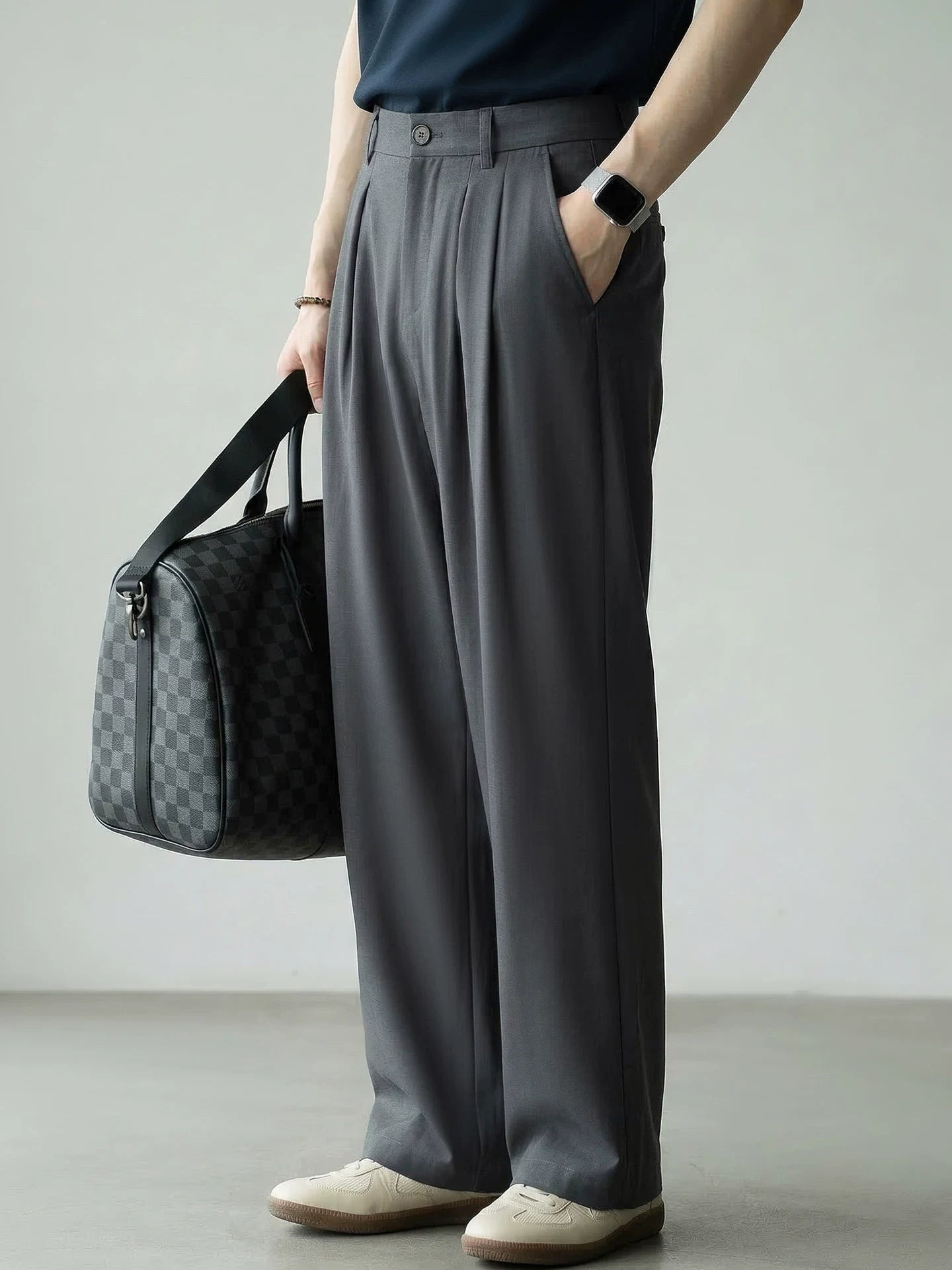 Lyocell Wool Straight Leg Pants - GREY