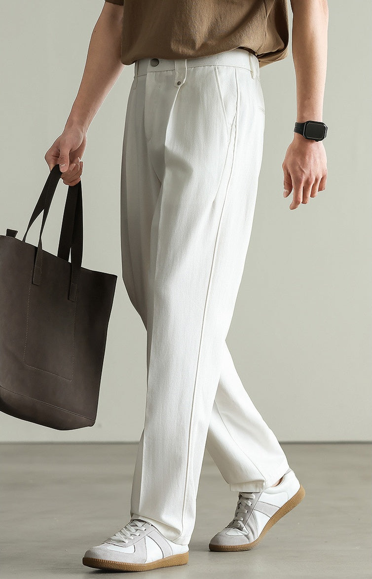 Tencel Cotton Twill Trousers in 55% Cotton - WHITE