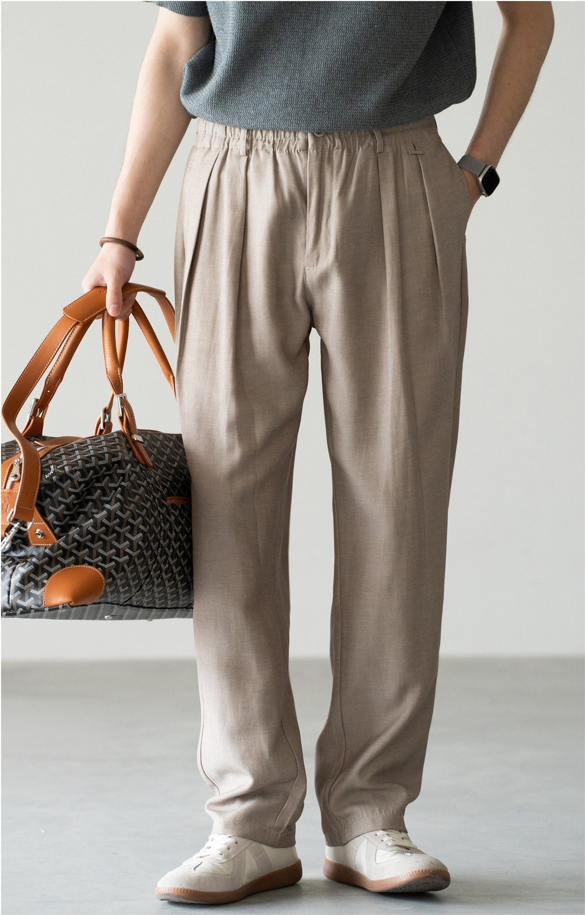 Old Money Lyocell Hemp Tapered Trousers - WARMTAUPE