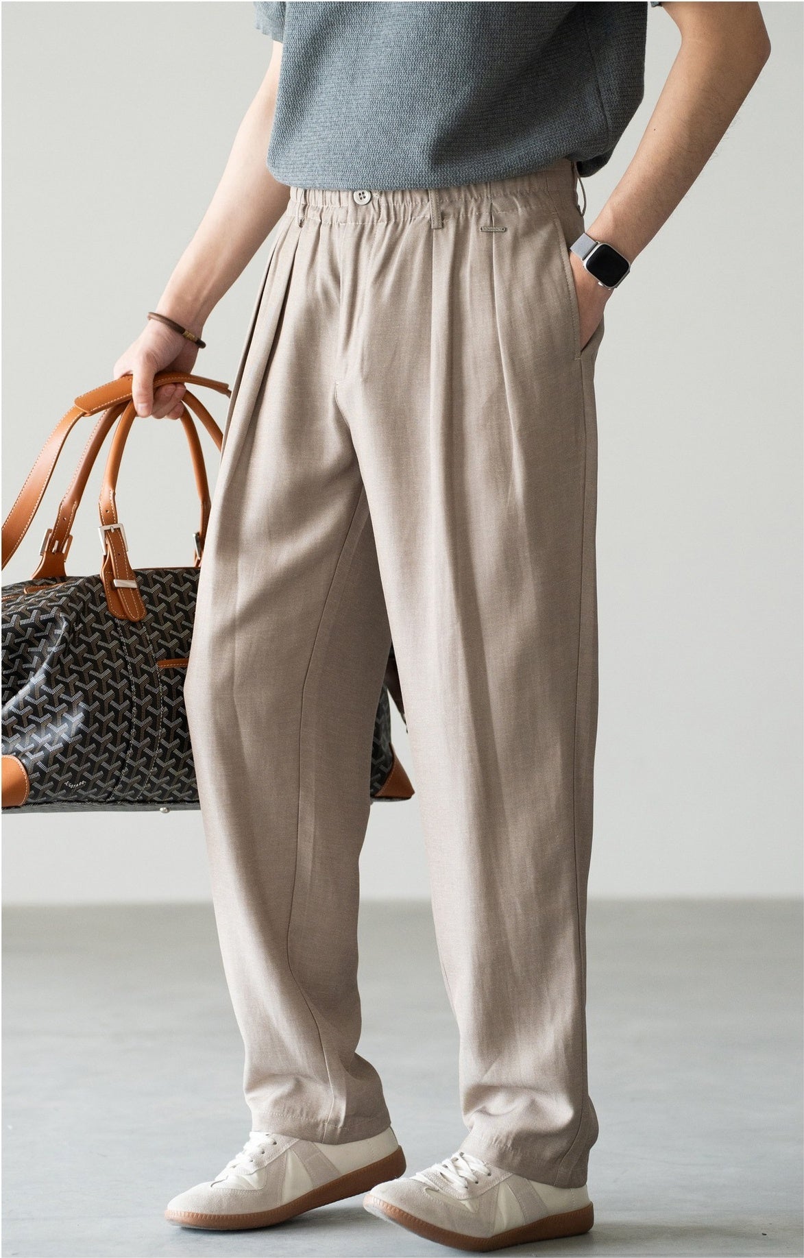Old Money Lyocell Hemp Tapered Trousers - WARMTAUPE