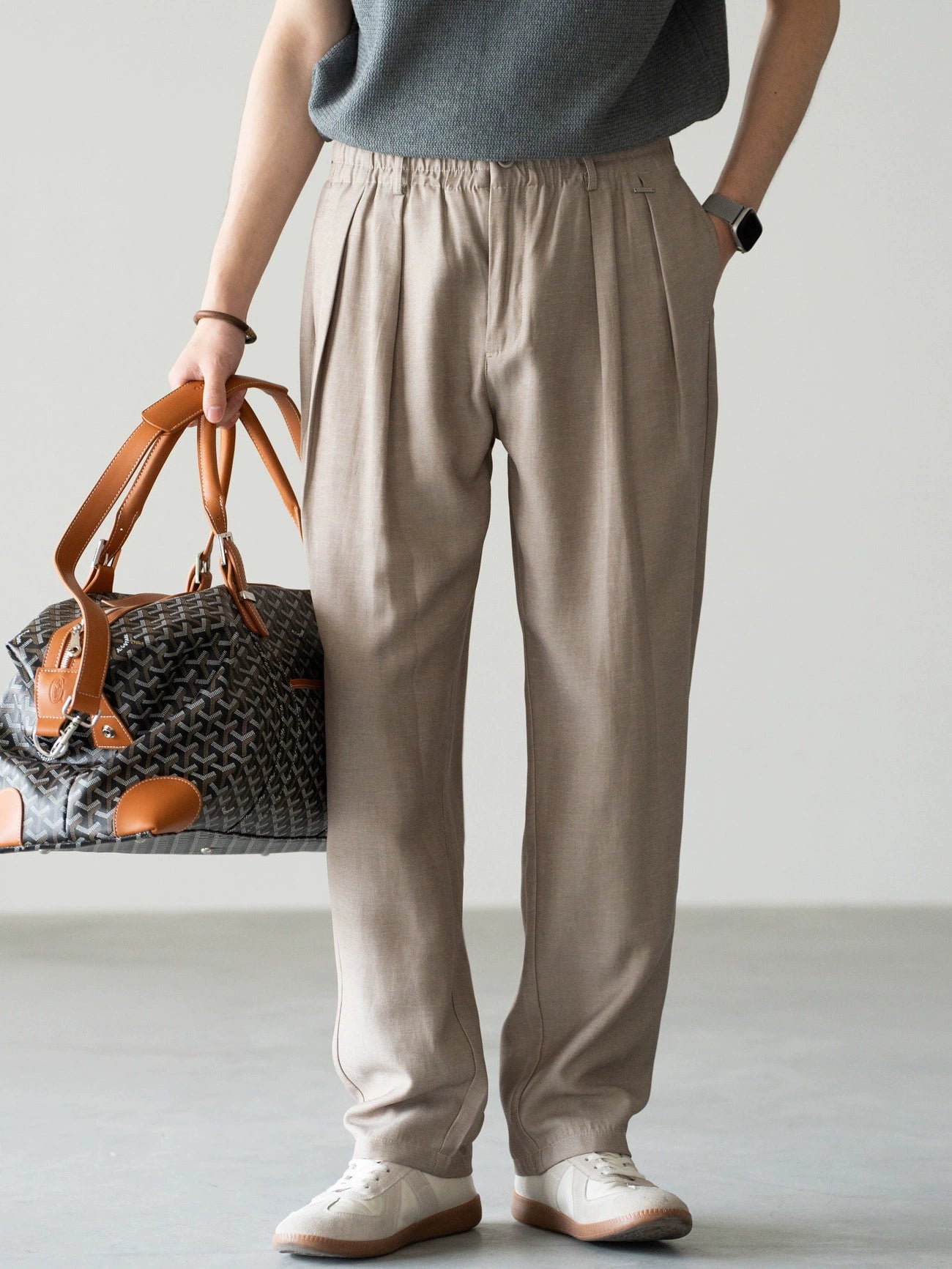 Old Money Lyocell Hemp Tapered Trousers - WARMTAUPE