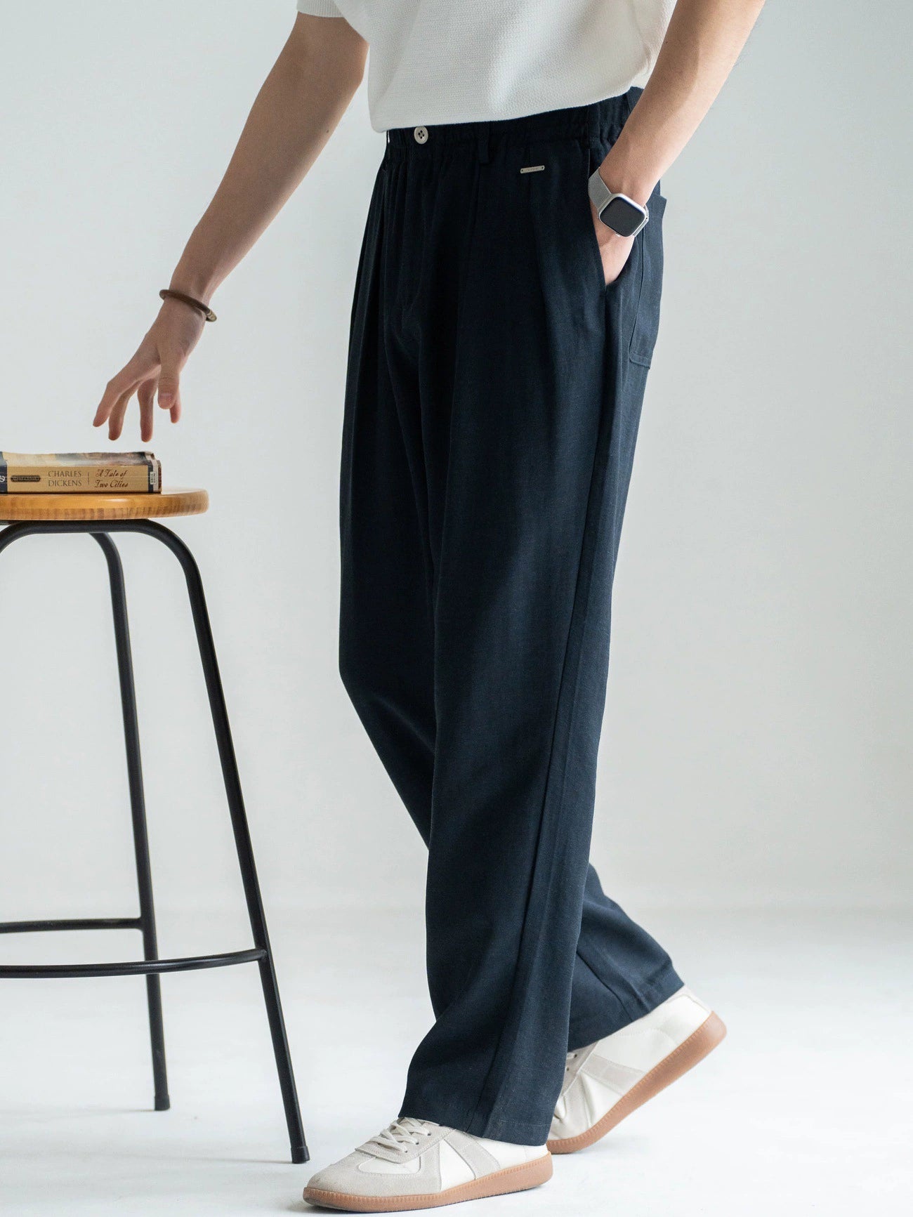 Old Money Lyocell Hemp Tapered Trousers - NAVYBLUE