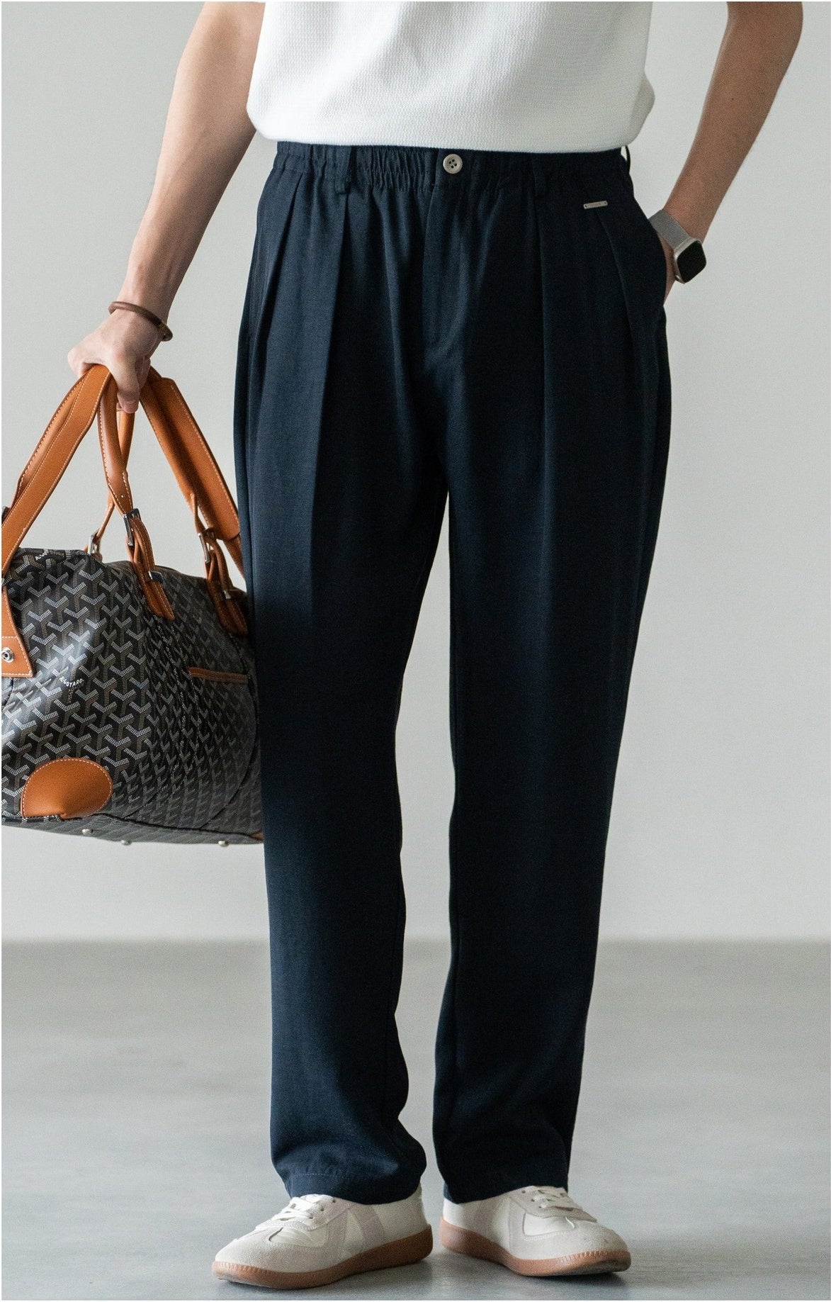 Old Money Lyocell Hemp Tapered Trousers - NAVYBLUE