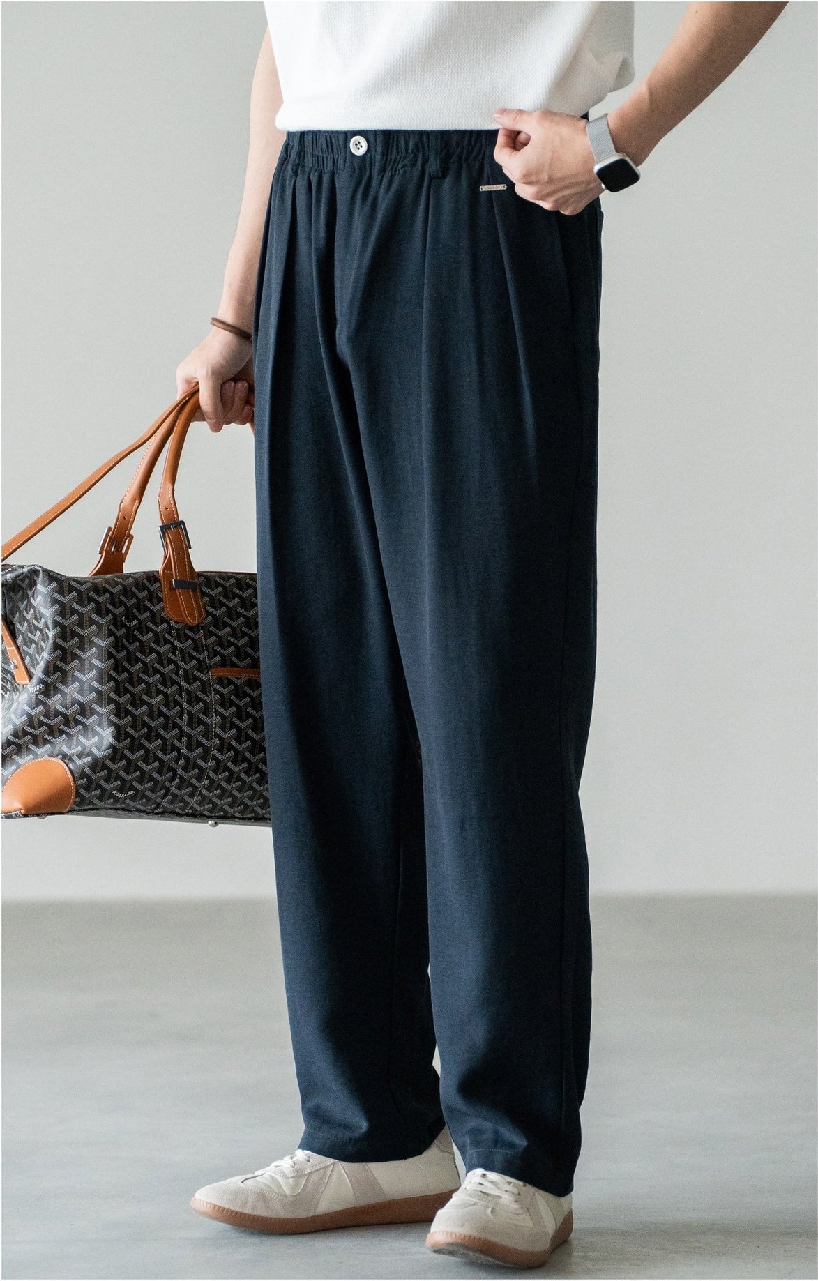 Old Money Lyocell Hemp Tapered Trousers - NAVYBLUE