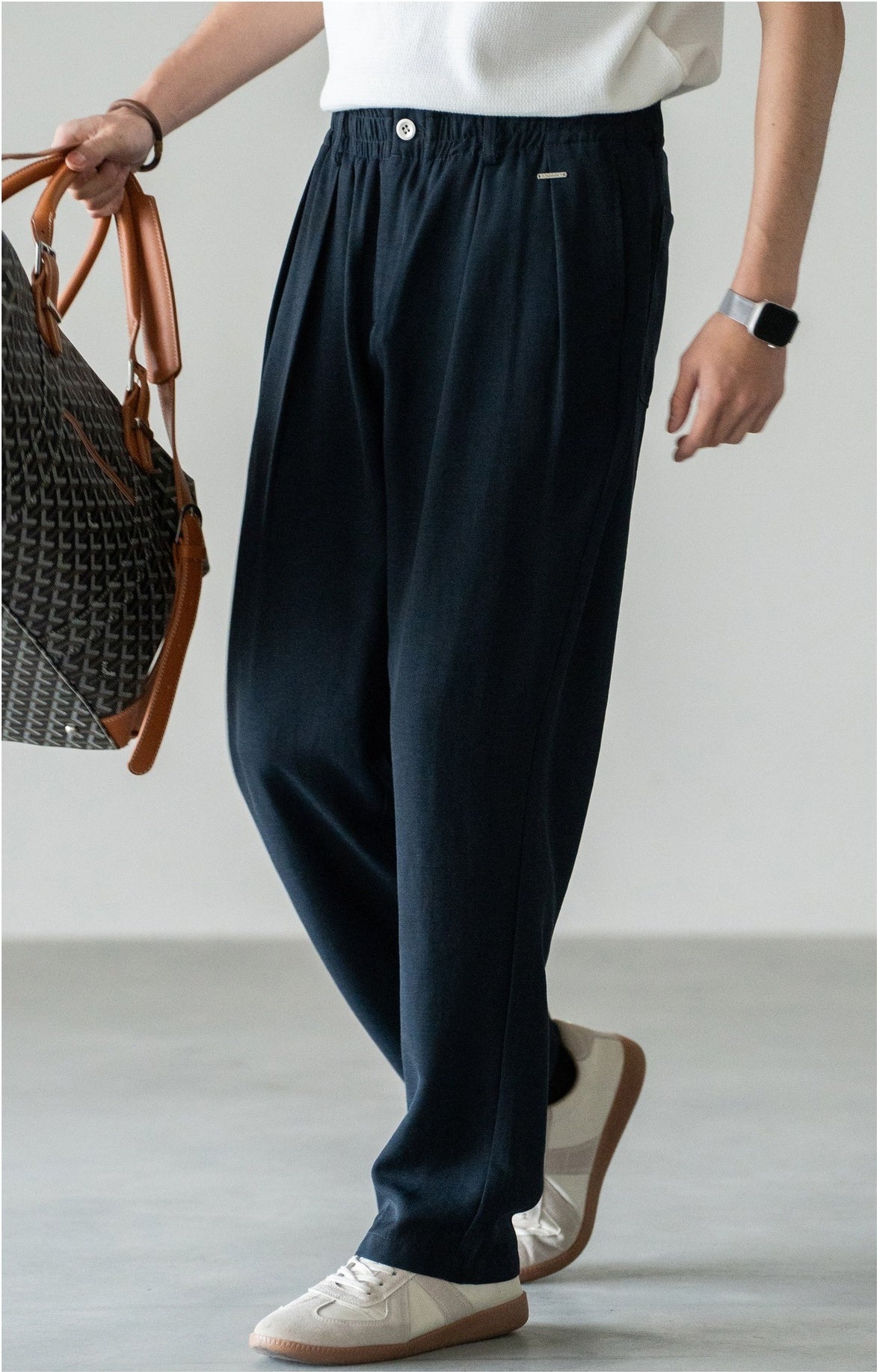 Old Money Lyocell Hemp Tapered Trousers - NAVYBLUE