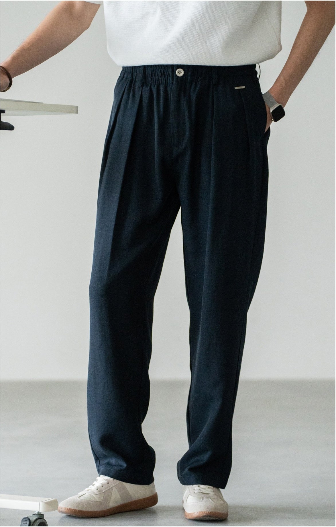 Old Money Lyocell Hemp Tapered Trousers - NAVYBLUE