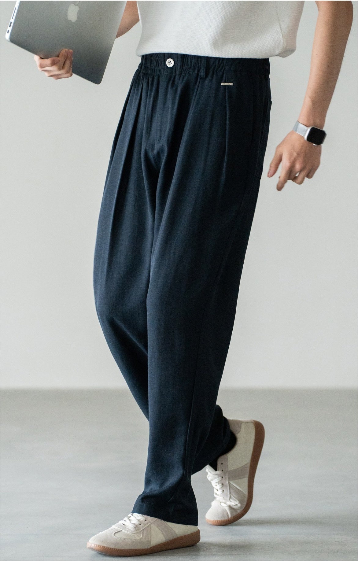 Old Money Lyocell Hemp Tapered Trousers - NAVYBLUE