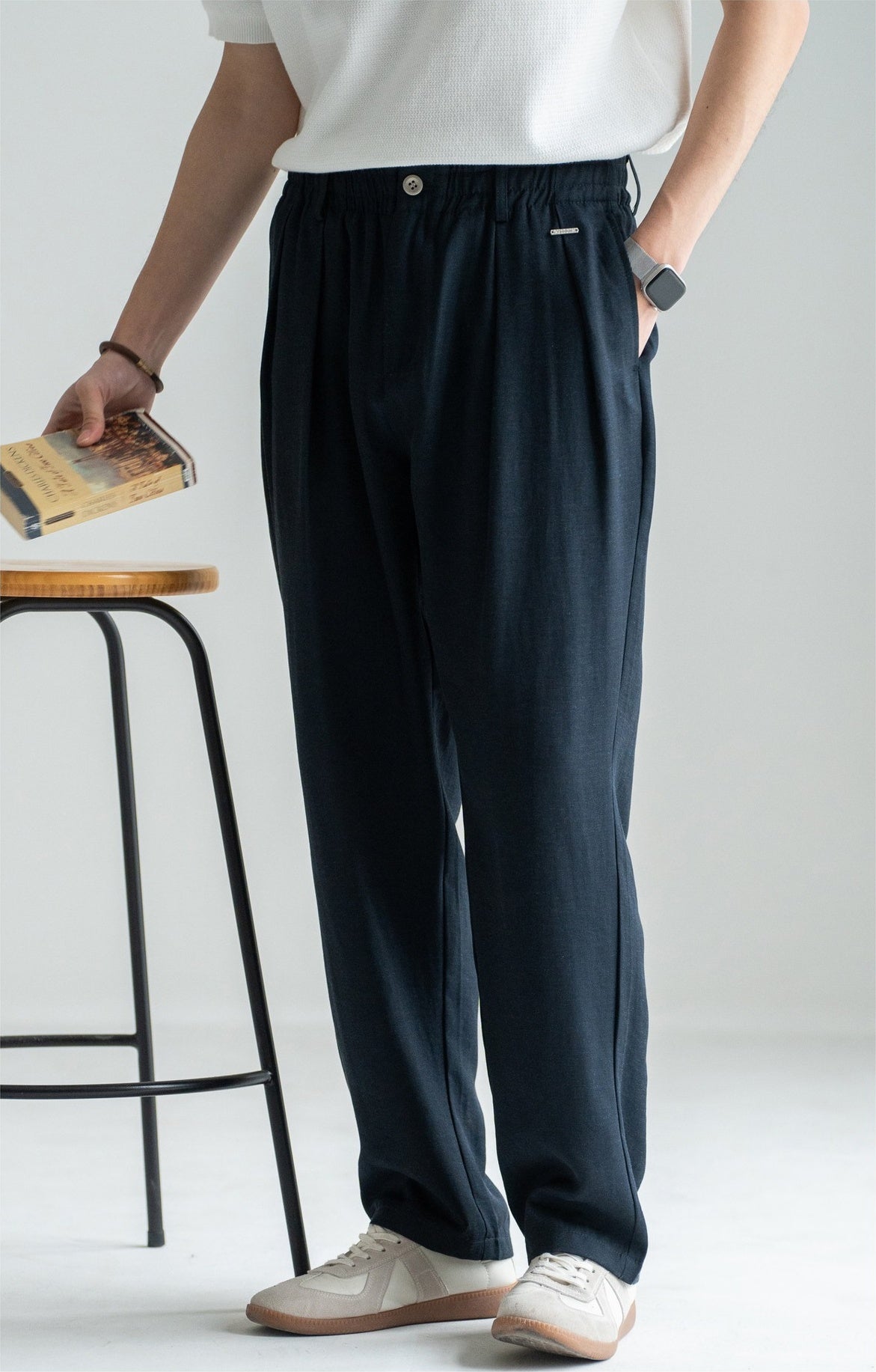 Old Money Lyocell Hemp Tapered Trousers - NAVYBLUE