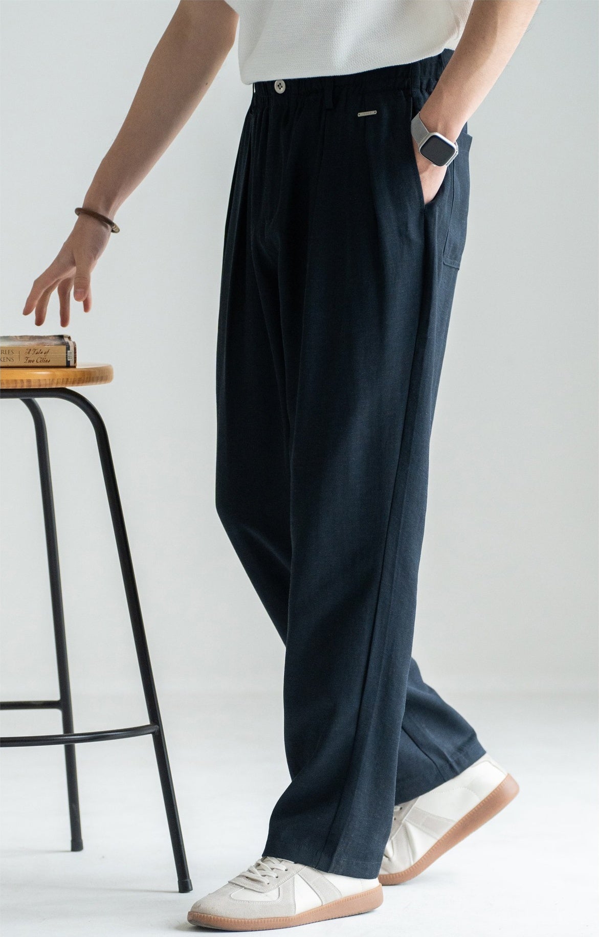 Old Money Lyocell Hemp Tapered Trousers - NAVYBLUE