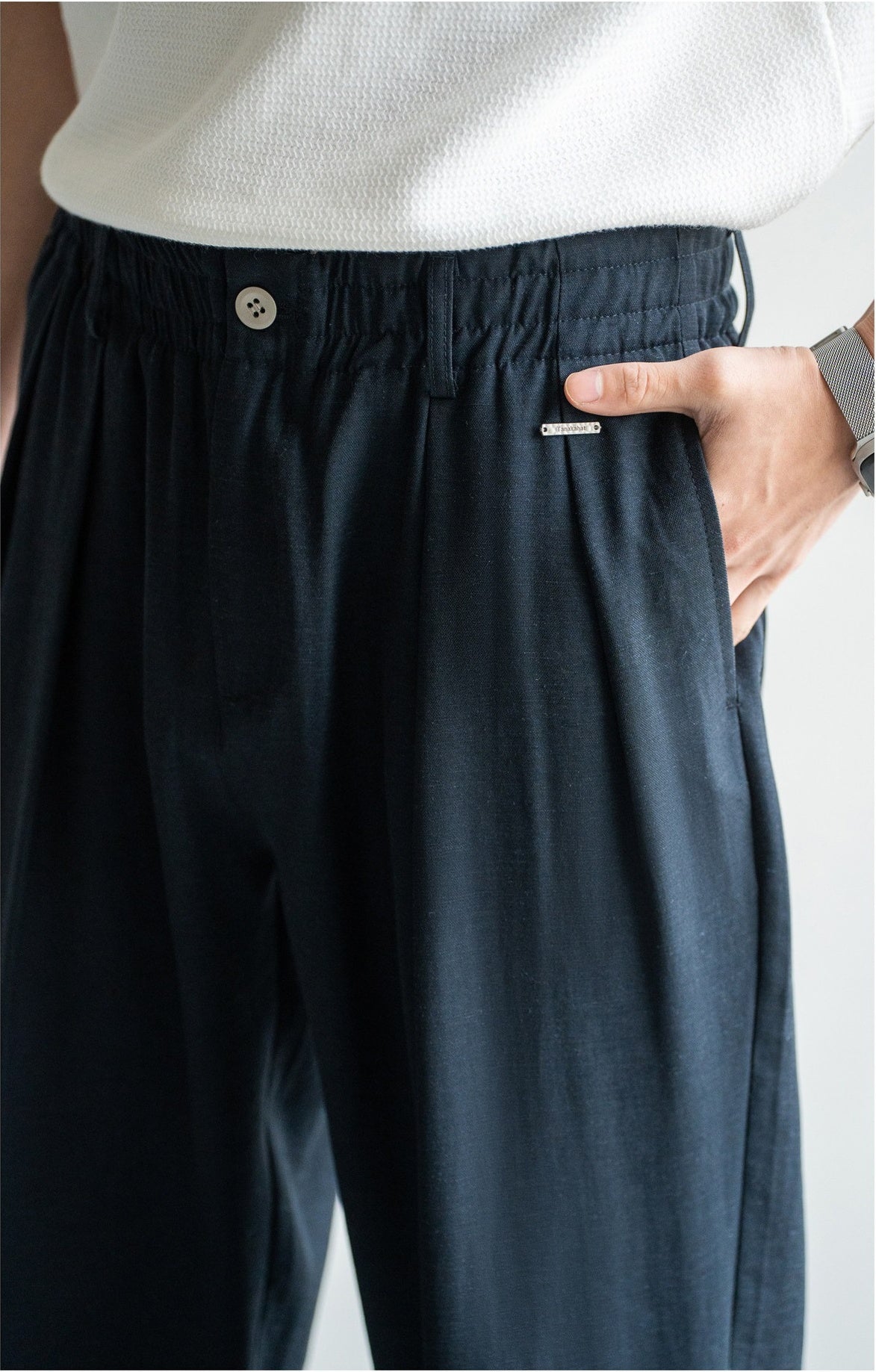 Old Money Lyocell Hemp Tapered Trousers - NAVYBLUE