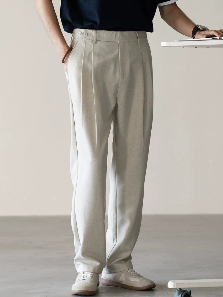 Old Money Tencel Linen Double Pleated Trousers - APRICOT