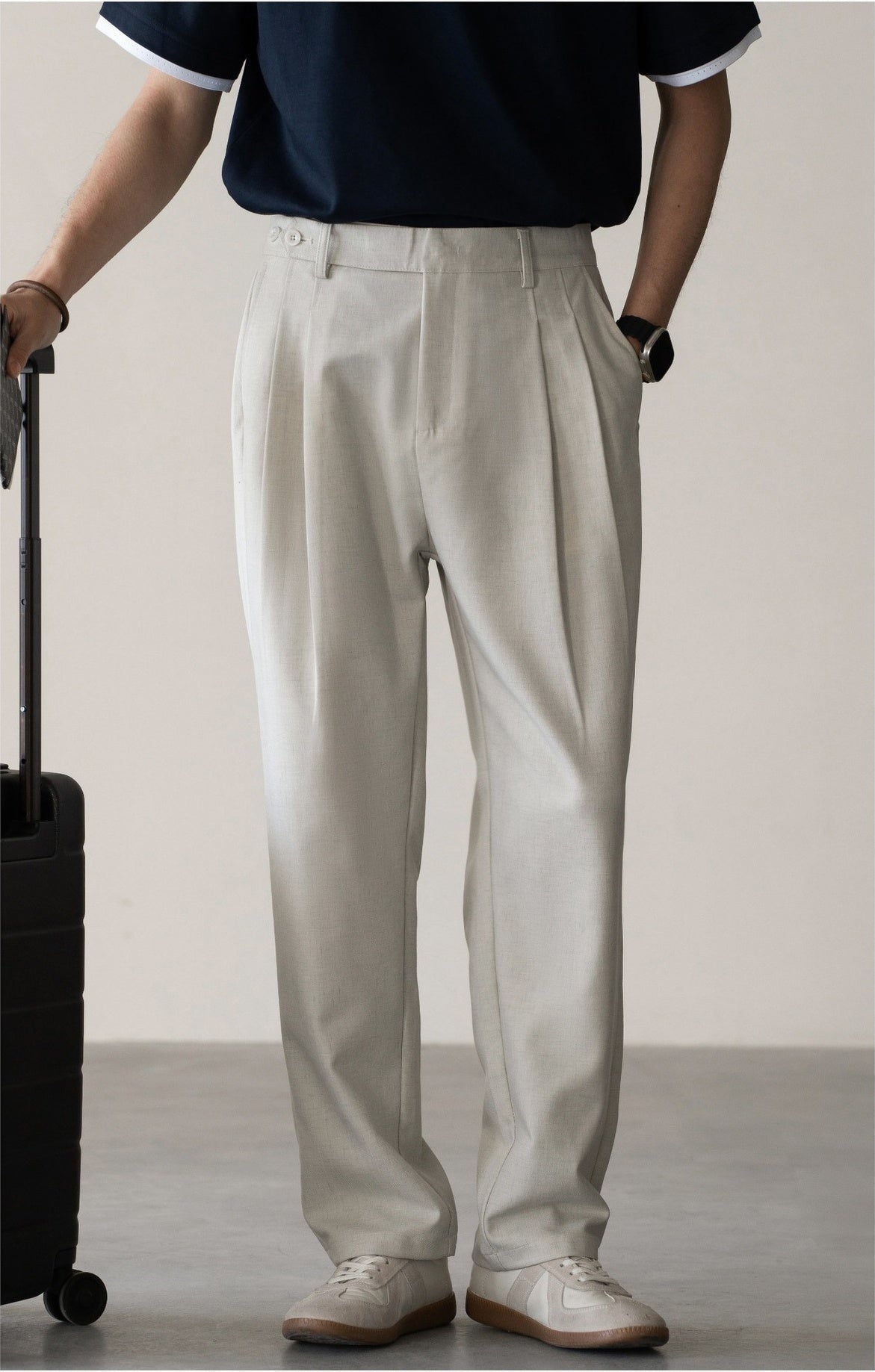 Old Money Tencel Linen Double Pleated Trousers - APRICOT