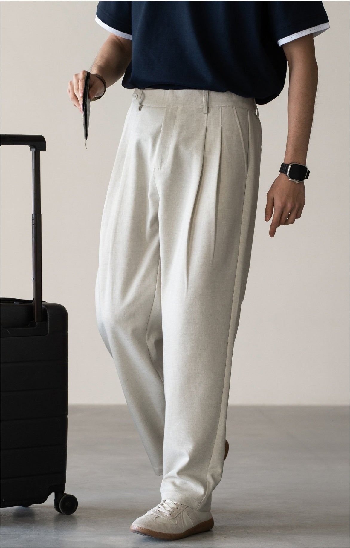 Old Money Tencel Linen Double Pleated Trousers - APRICOT