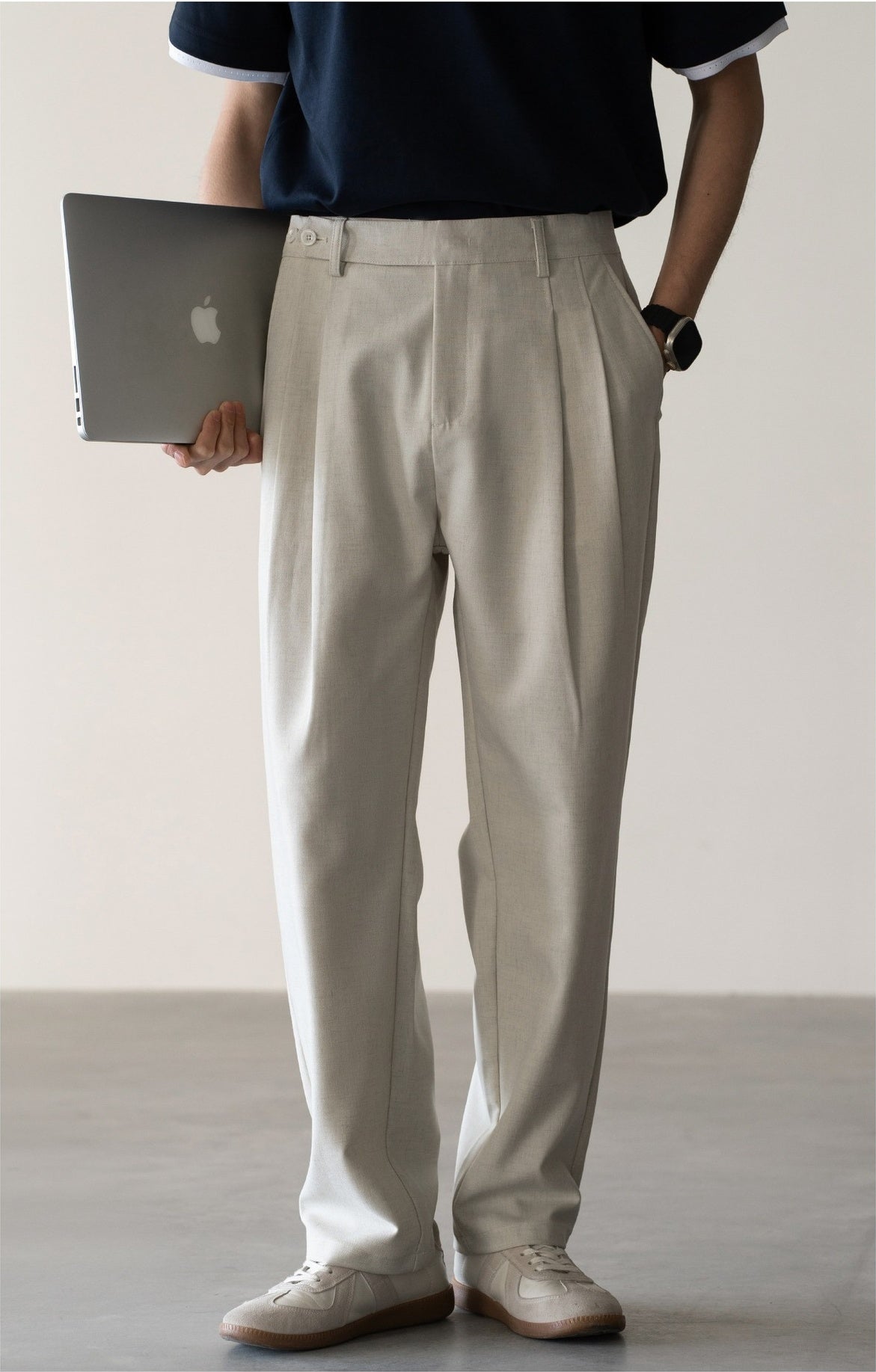 Old Money Tencel Linen Double Pleated Trousers - APRICOT