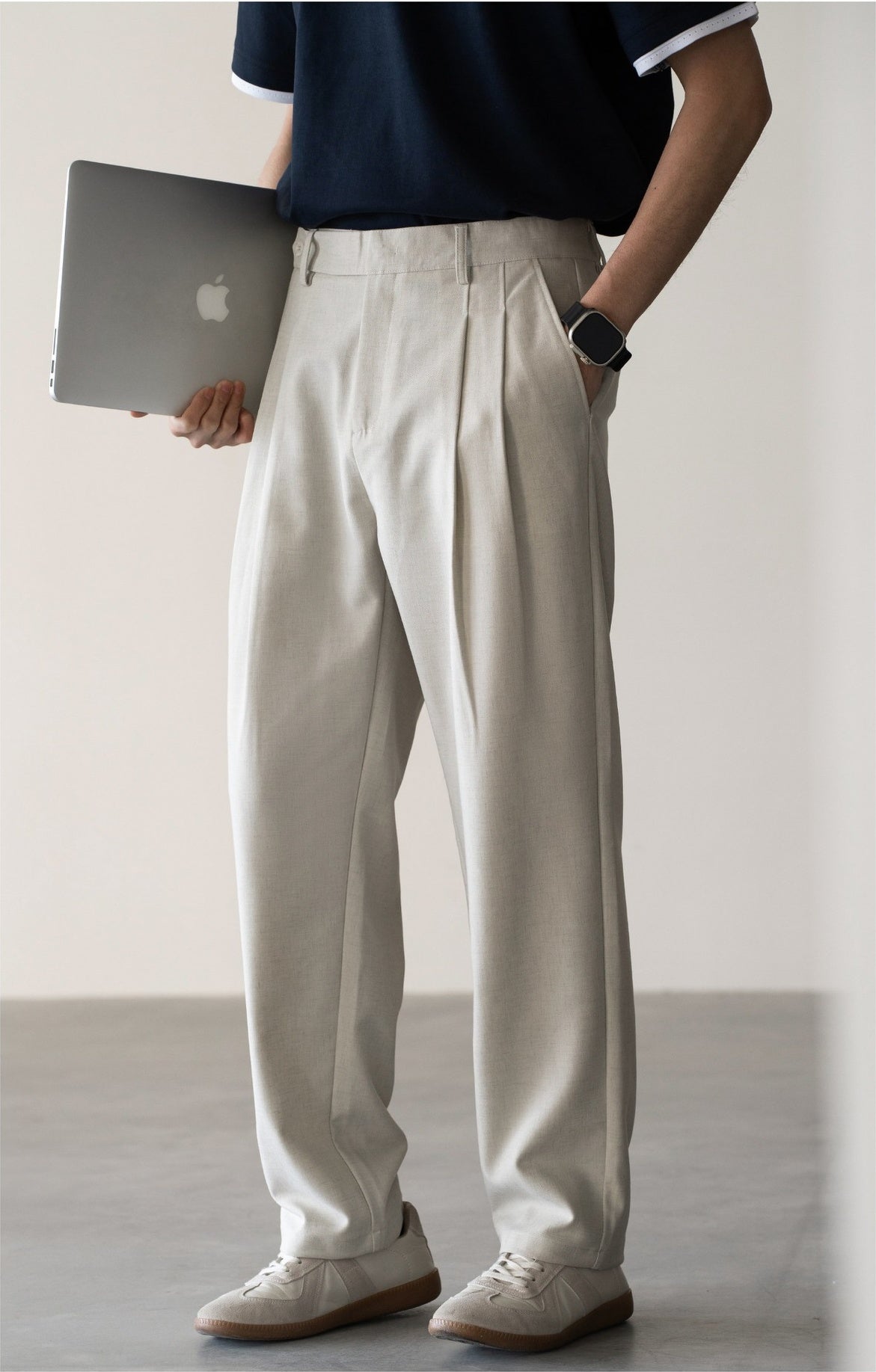 Old Money Tencel Linen Double Pleated Trousers - APRICOT