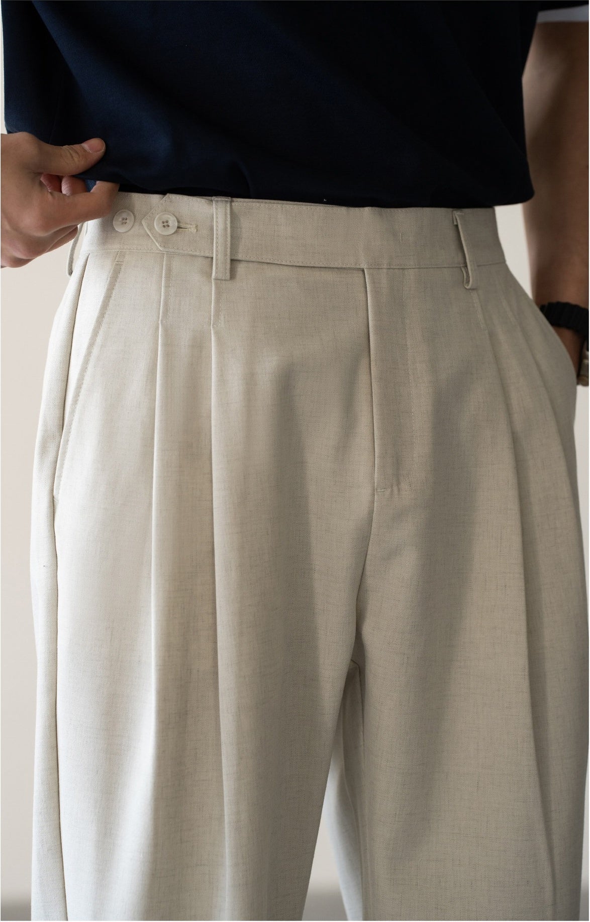 Old Money Tencel Linen Double Pleated Trousers - APRICOT
