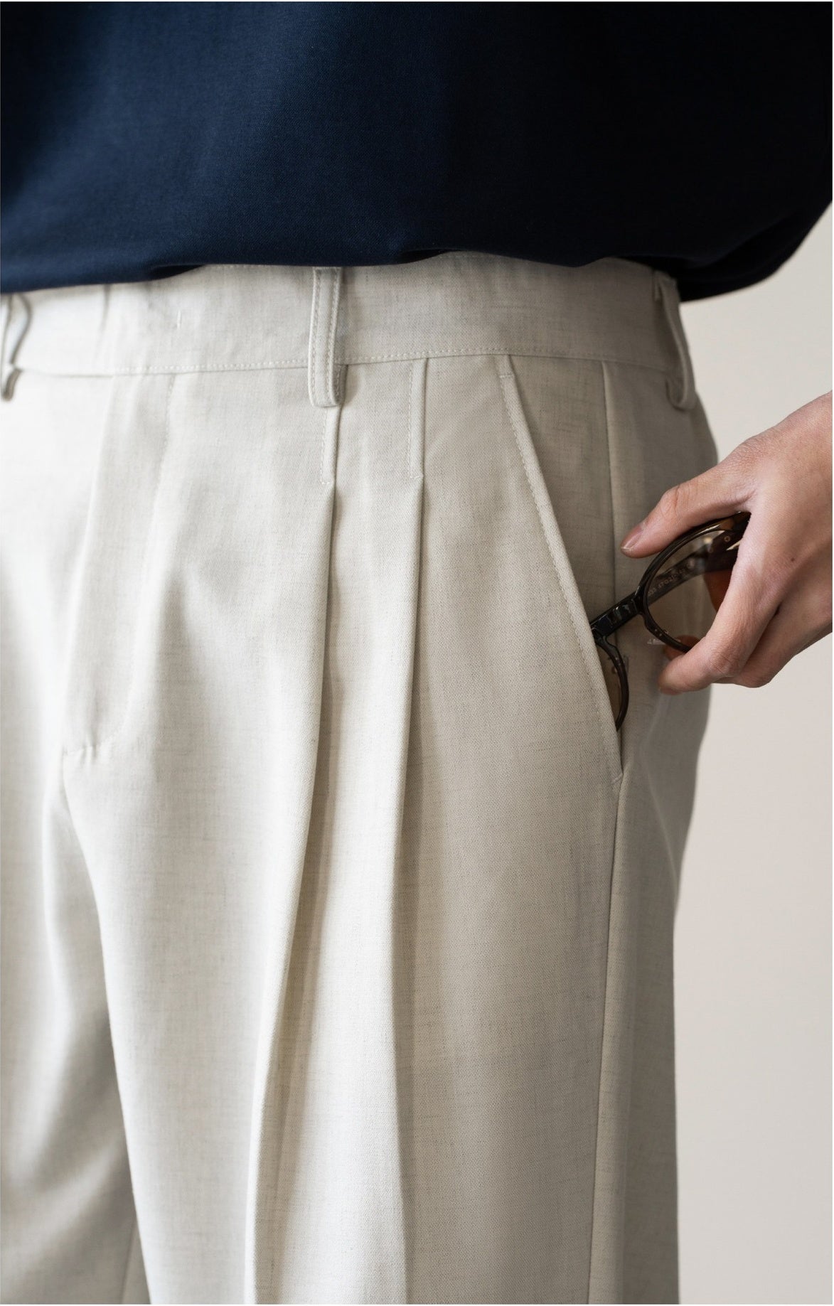 Old Money Tencel Linen Double Pleated Trousers - APRICOT