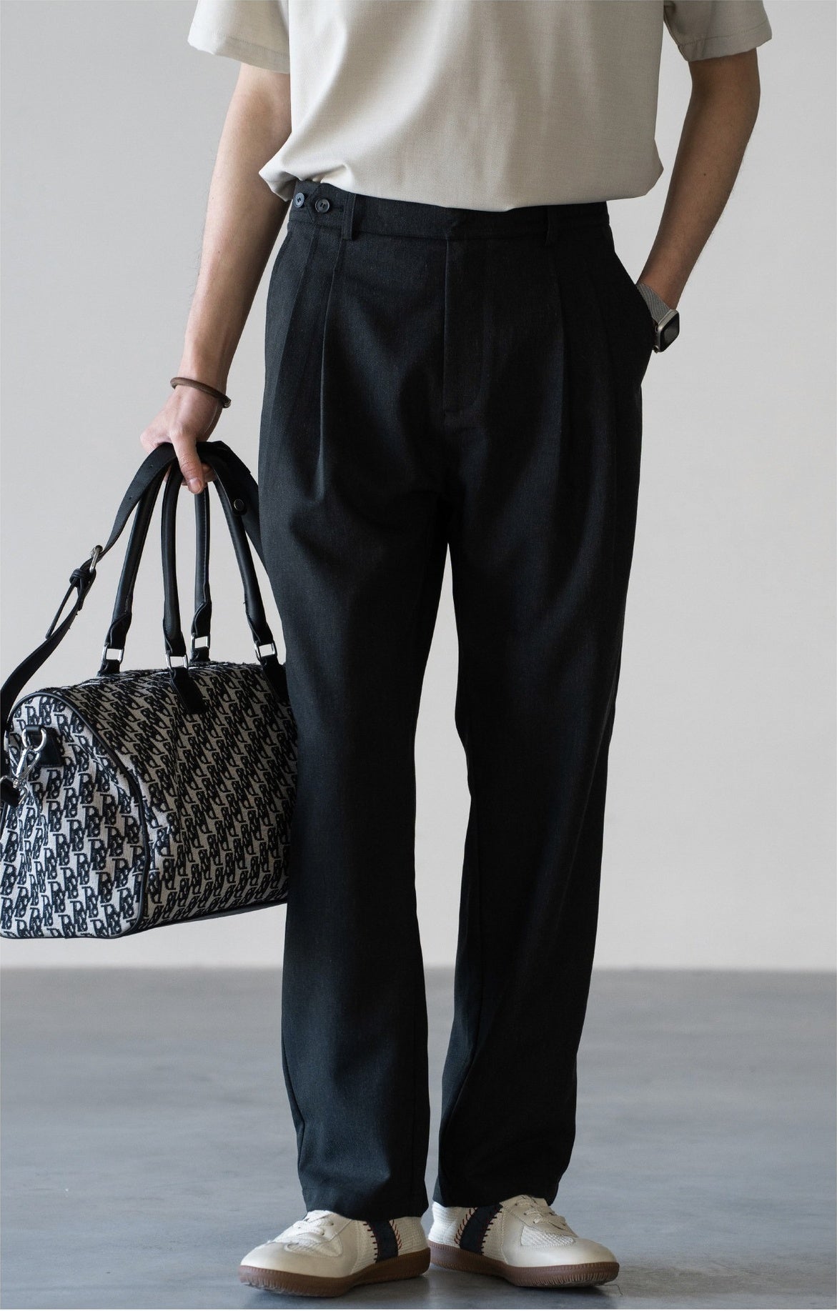 Old Money Tencel Linen Double Pleated Trousers - DARKGREY