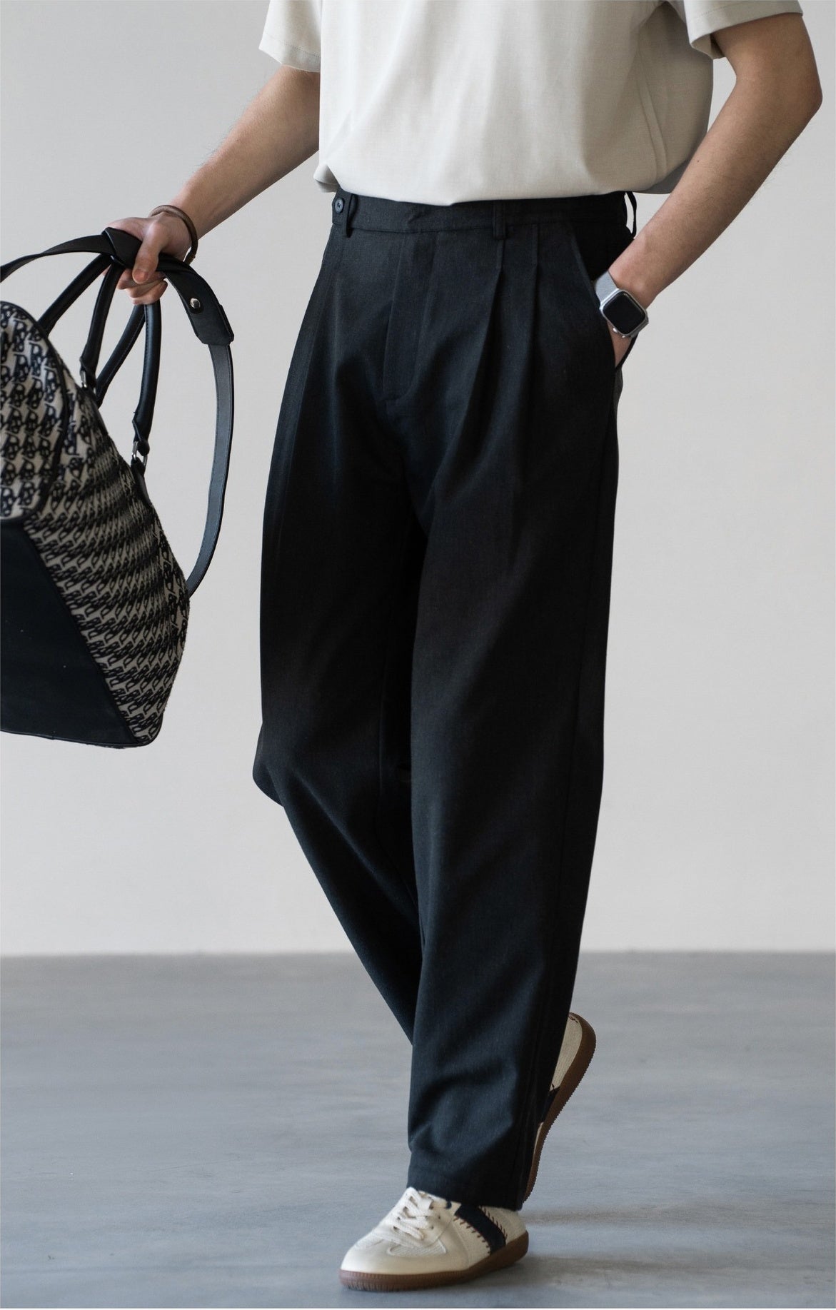 Old Money Tencel Linen Double Pleated Trousers - DARKGREY