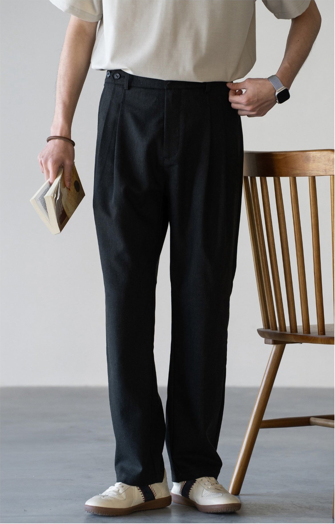 Old Money Tencel Linen Double Pleated Trousers - DARKGREY