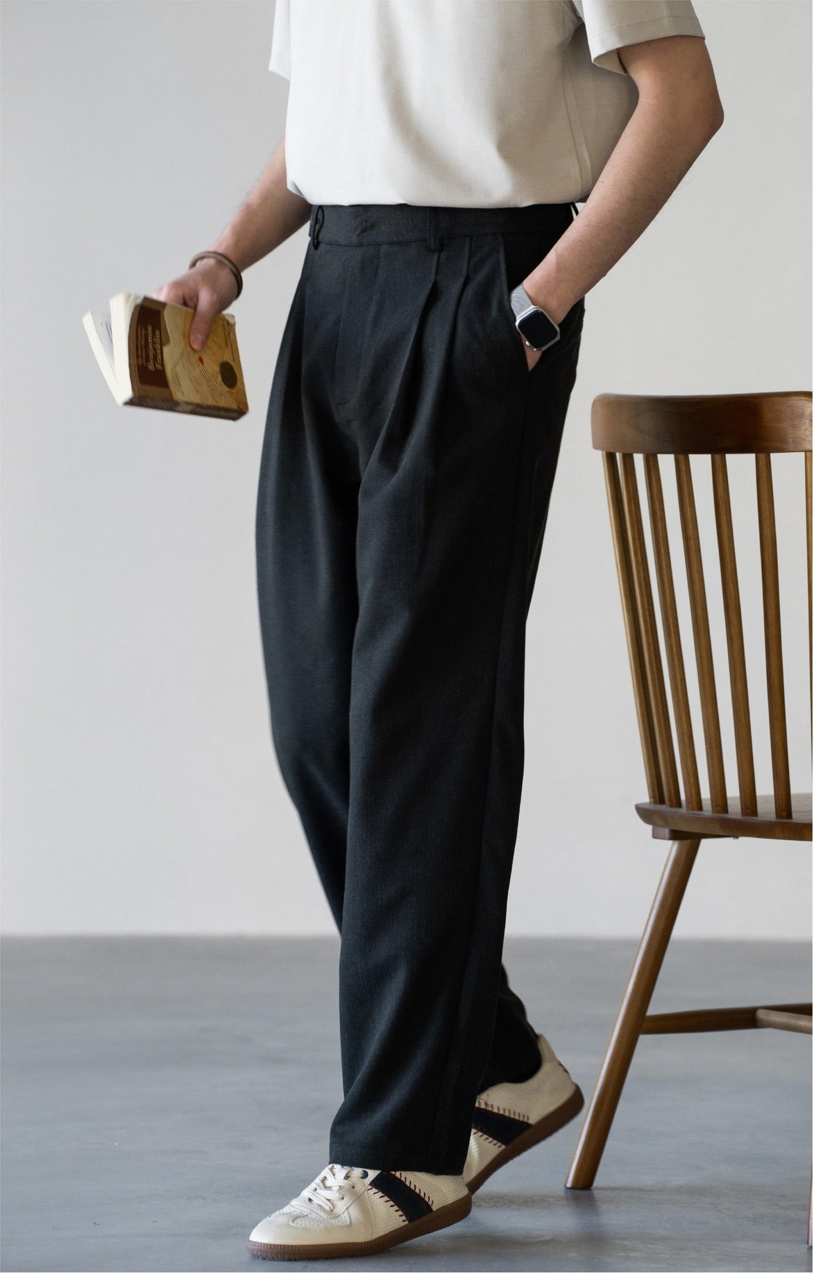 Old Money Tencel Linen Double Pleated Trousers - DARKGREY