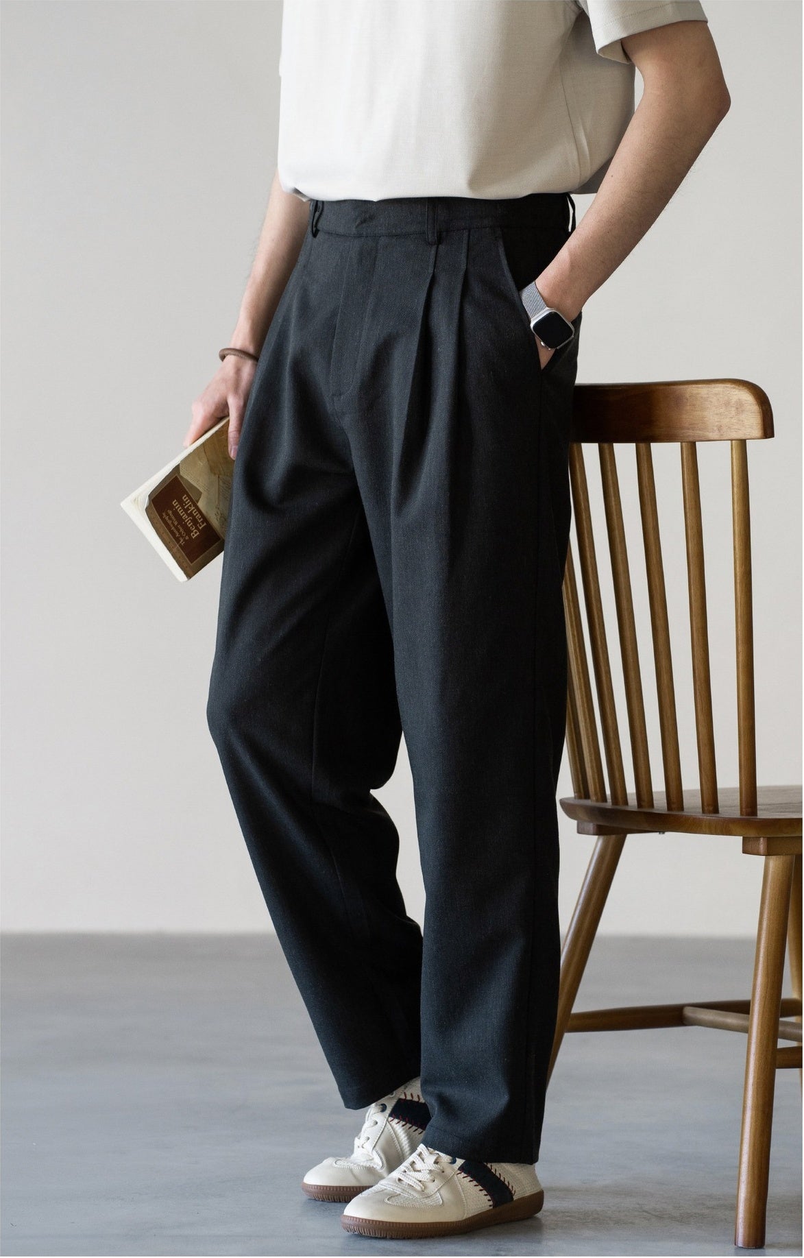 Old Money Tencel Linen Double Pleated Trousers - DARKGREY